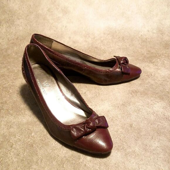 Worthington Womens 023-5914 Sz 6 M Red Slip On 2" Wedge with Bow Details - Picture 4 of 11